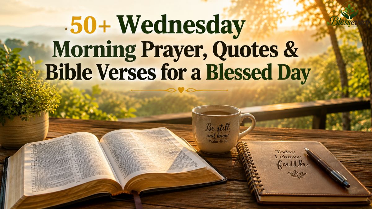 Wednesday morning prayer with an open Bible, warm sunrise, coffee, and peaceful greenery