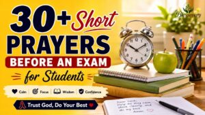 Short prayers before an exam for students with books and study desk